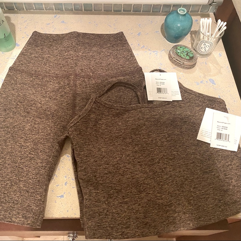 Brand new Beyond Yoga slim tank and biker shorts